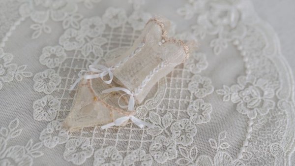 Photo1: translucent corset and knicker set in cream (2 pieces) (1)