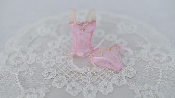 Photo1: translucent corset and knicker set in baby pink (2 pieces) (1)