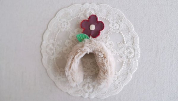 Photo2: 2 side to use red plush & leather flower headband (2)