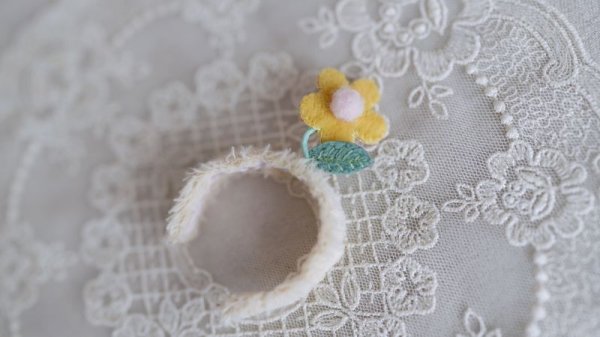 Photo3: 2 side to use yellow plush & leather flower headband (3)