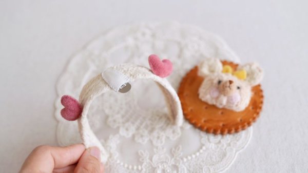 Photo7: cream bear hairpin & double hearts headband Set (7)