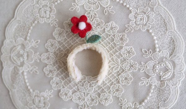 Photo4: 2 side to use red plush & leather flower headband (4)
