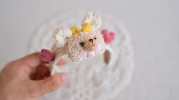 Photo8: cream bear hairpin & double hearts headband Set (8)