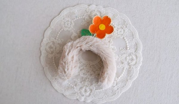 Photo2: 2 side to use yellow plush & leather flower headband (2)
