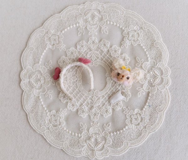 Photo9: cream bear hairpin & double hearts headband Set (9)