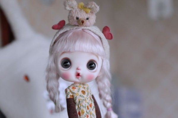Photo3: cream bear hairpin & double hearts headband Set (3)