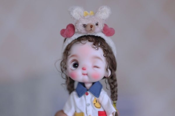 Photo4: cream bear hairpin & double hearts headband Set (4)