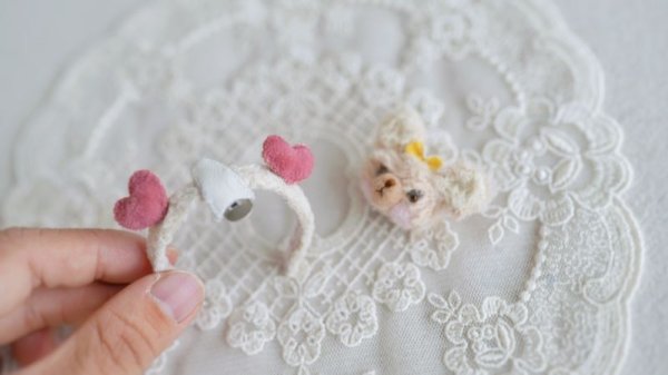 Photo11: cream bear hairpin & double hearts headband Set (11)