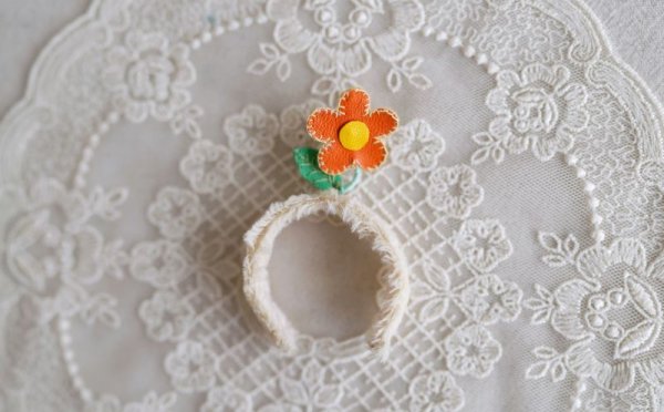 Photo4: 2 side to use yellow plush & leather flower headband (4)