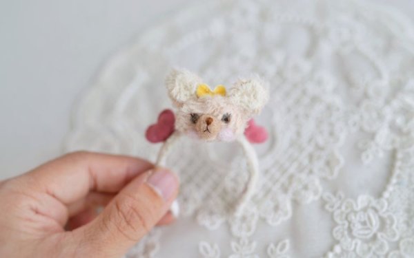 Photo12: cream bear hairpin & double hearts headband Set (12)