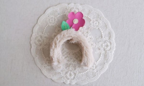 Photo2: 2 side to use pink plush & leather flower headband (2)