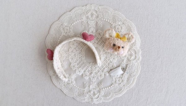 Photo10: cream bear hairpin & double hearts headband Set (10)