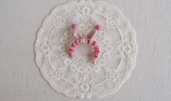 Photo2: pink checked pompom bowknot headband (2)