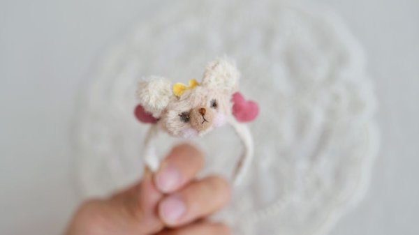Photo13: cream bear hairpin & double hearts headband Set (13)
