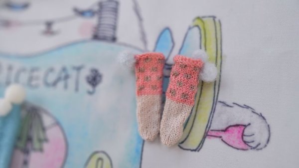 Photo3: orange pink dots pompom socks (3)