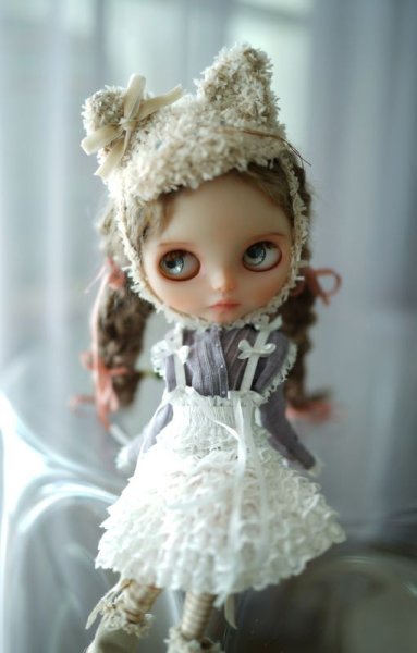Photo6: cream hand knit kitty hat (French Cream Cake Dress in White) (6)