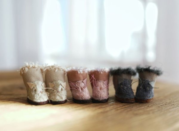 Photo3: Grey handmade kitty snow boots (French Cream Cake Dress in black) (3)