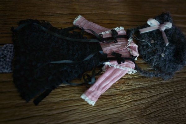 Photo18: Dark grey hand knit kitty hat (French Cream Cake Dress in black) (18)