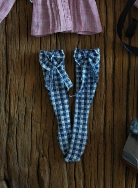 Photo1: Navy and white checked bowknot stocking (French Cream Cake Dress in black) (1)