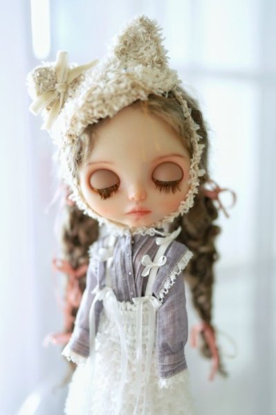 Photo4: cream hand knit kitty hat (French Cream Cake Dress in White) (4)