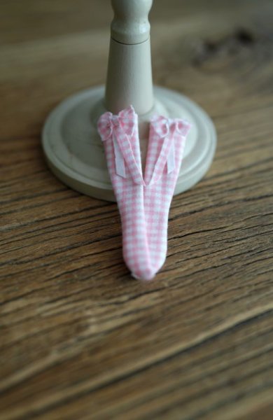 Photo1: pink and white checked bowknot stocking (French Cream Cake Dress in pink) (1)