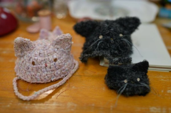 Photo14: cream hand knit kitty hat (French Cream Cake Dress in White) (14)