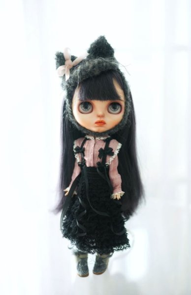 Photo5: Grey handmade kitty snow boots (French Cream Cake Dress in black) (5)