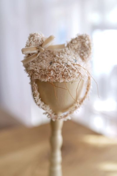 Photo2: cream hand knit kitty hat (French Cream Cake Dress in White) (2)